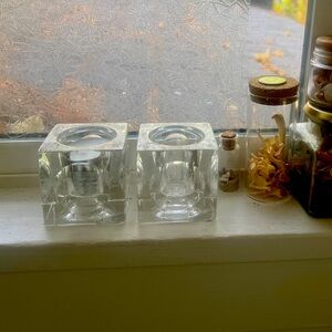 Pair of lead crystal square block candle holders